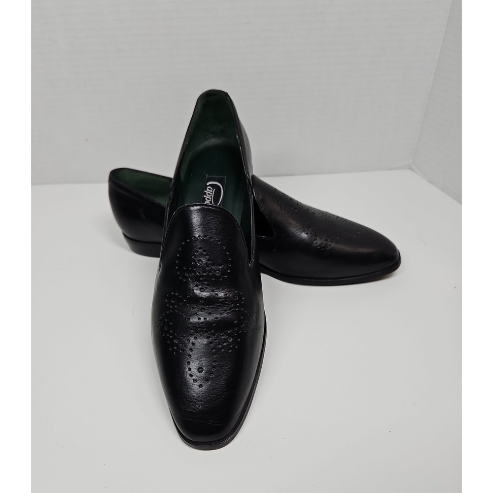 Pappagallo Womens Black Leather Brogue Slip On Loafers Size 8